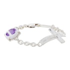 SWEETLIMEJUICE Silver and Purple Denim Oval Crucifix Heavy Bracelet