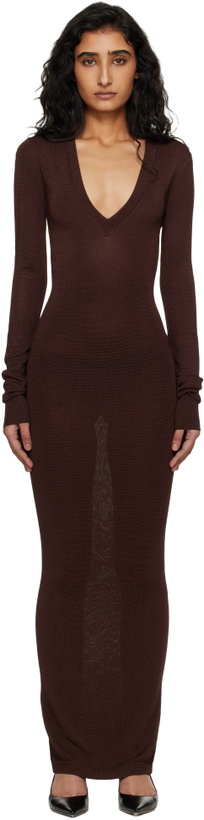 Photo: Entire Studios Brown Long Sleeve V Neck Maxi Dress