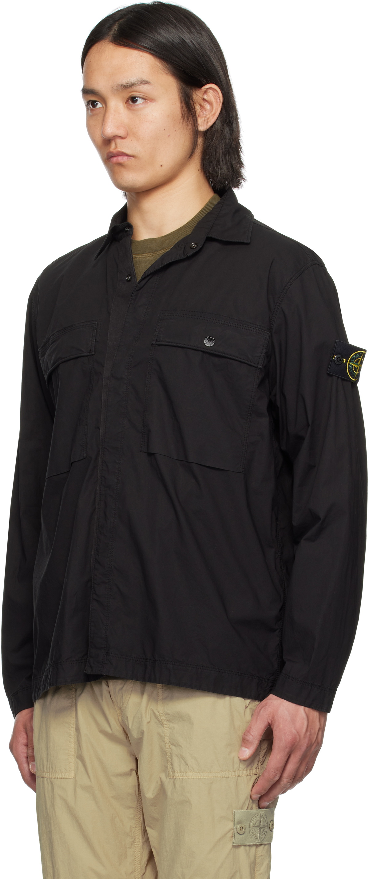 Stone Island Black Stretch Cotton Tela Paracadute Shirt Stone Island