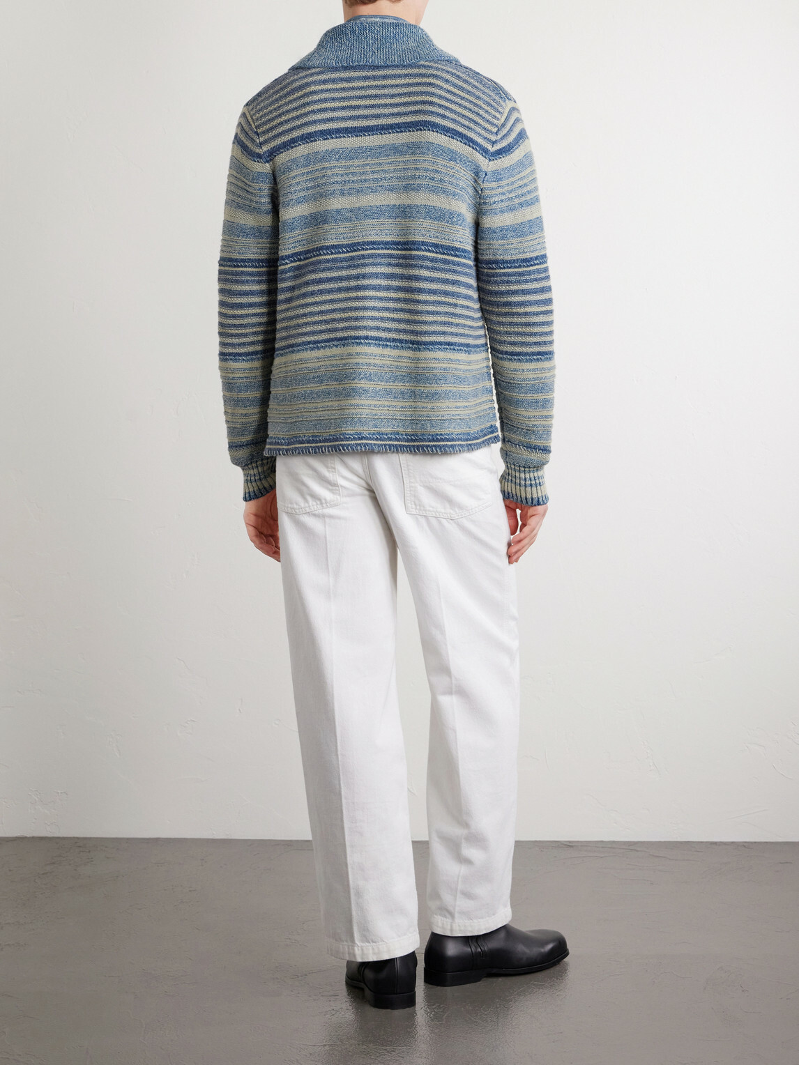 RRL - Shawl-Collar Striped Cotton and Linen-Blend Cardigan - Blue