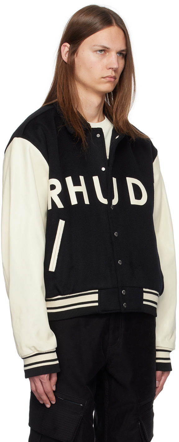 Rhude Black & Off-White Collegiate Bomber Jacket