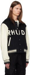 Rhude Black & Off-White Collegiate Bomber Jacket