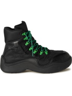 Bottega Veneta - Leather-Trimmed Nylon Hiking Boots - Black