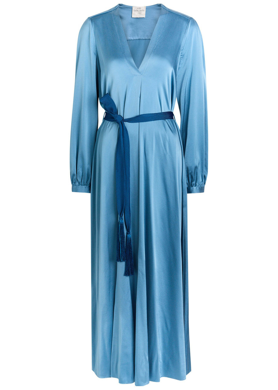 Forte_forte Belted Silk-satin Midi Dress Blue