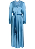 Forte_forte Belted Silk-satin Midi Dress Blue