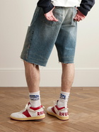 Rhude - Straight-Leg Paint-Splattered Distressed Denim Shorts - Blue