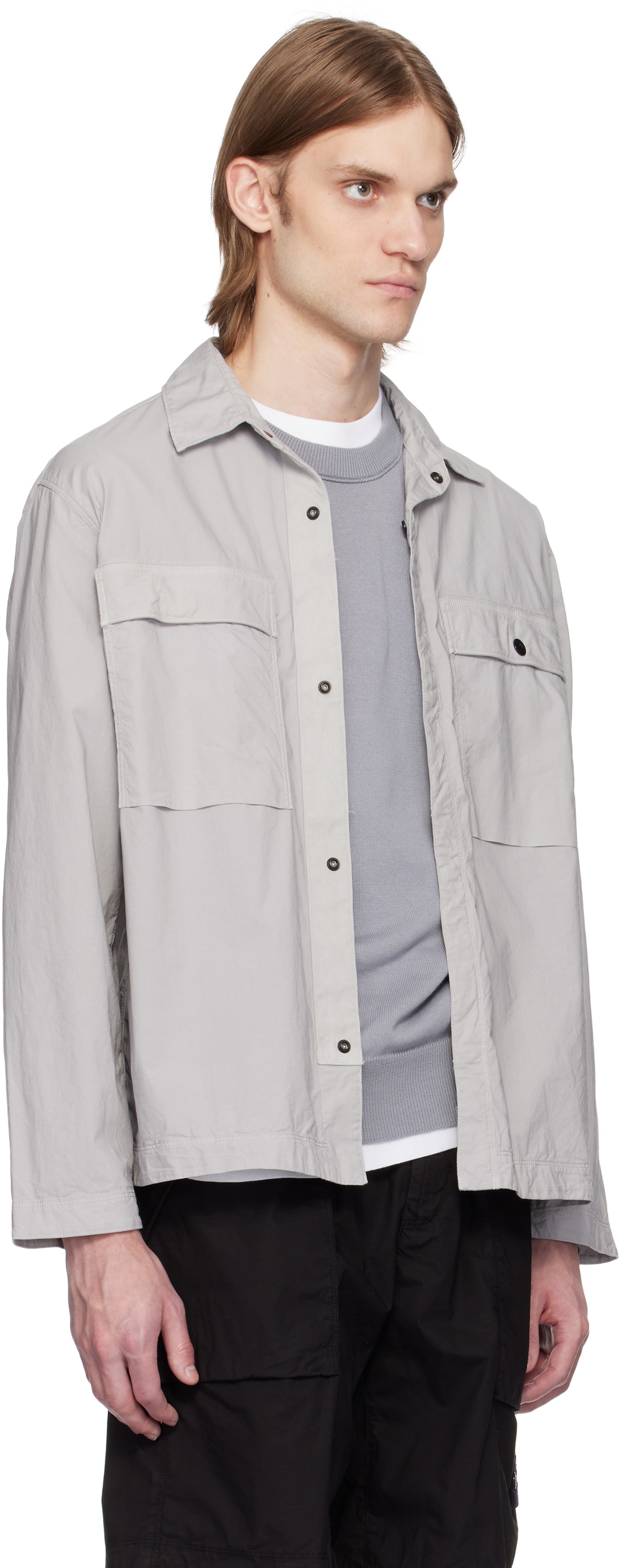 Stone Island Gray Stretch Cotton Tela Paracadute Overshirt Stone