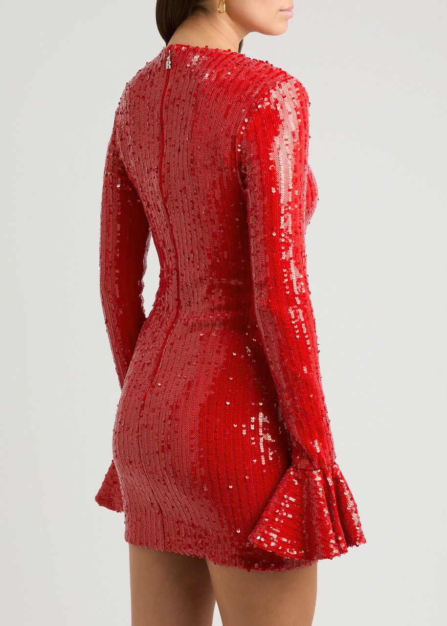 Rotate Sunday Sequin-embellished Tulle Mini Dress Red 34 (UK6 / XS)