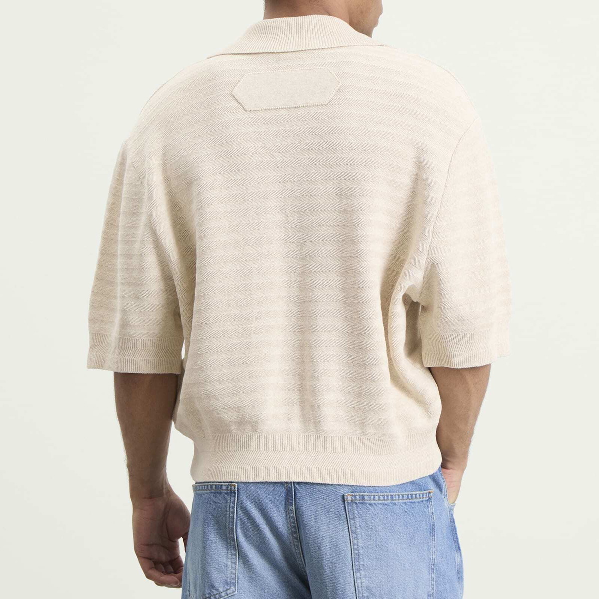 Jacquemus Men's Chevron Cotton Silk Knit Polo Shirt in Light Beige