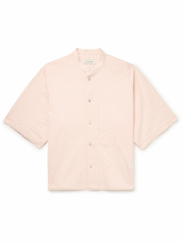 Photo: LE 17 SEPTEMBRE - Grandad-Collar Perforated Cotton-Blend Seersucker Shirt - Pink