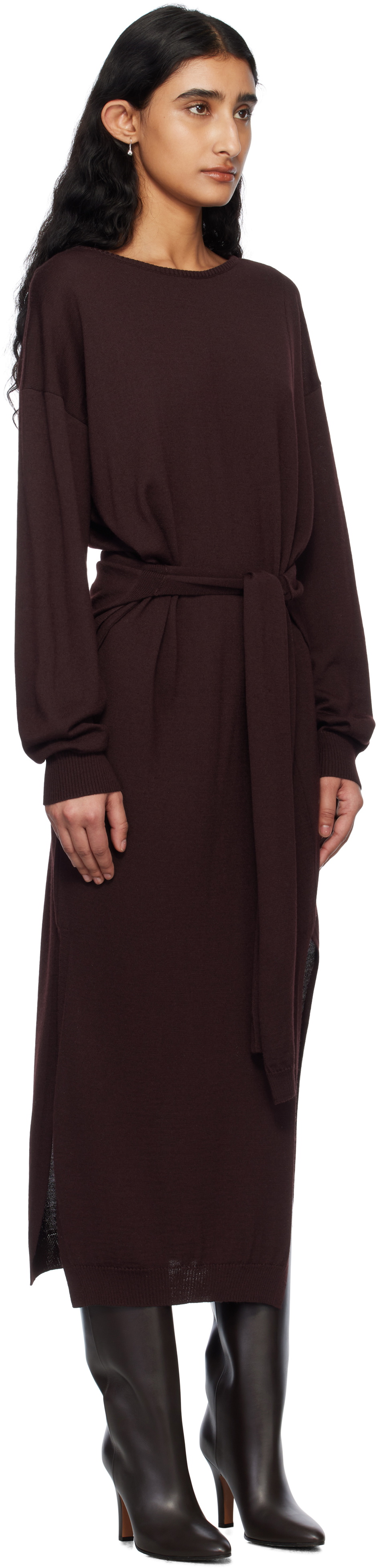 LEMAIRE Burgundy Trompe L'Oeil Maxi Dress