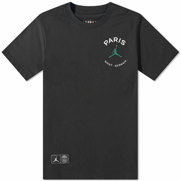 Photo: Air Jordan Men's PSG Logo T-Shirt in Black/Noble Green