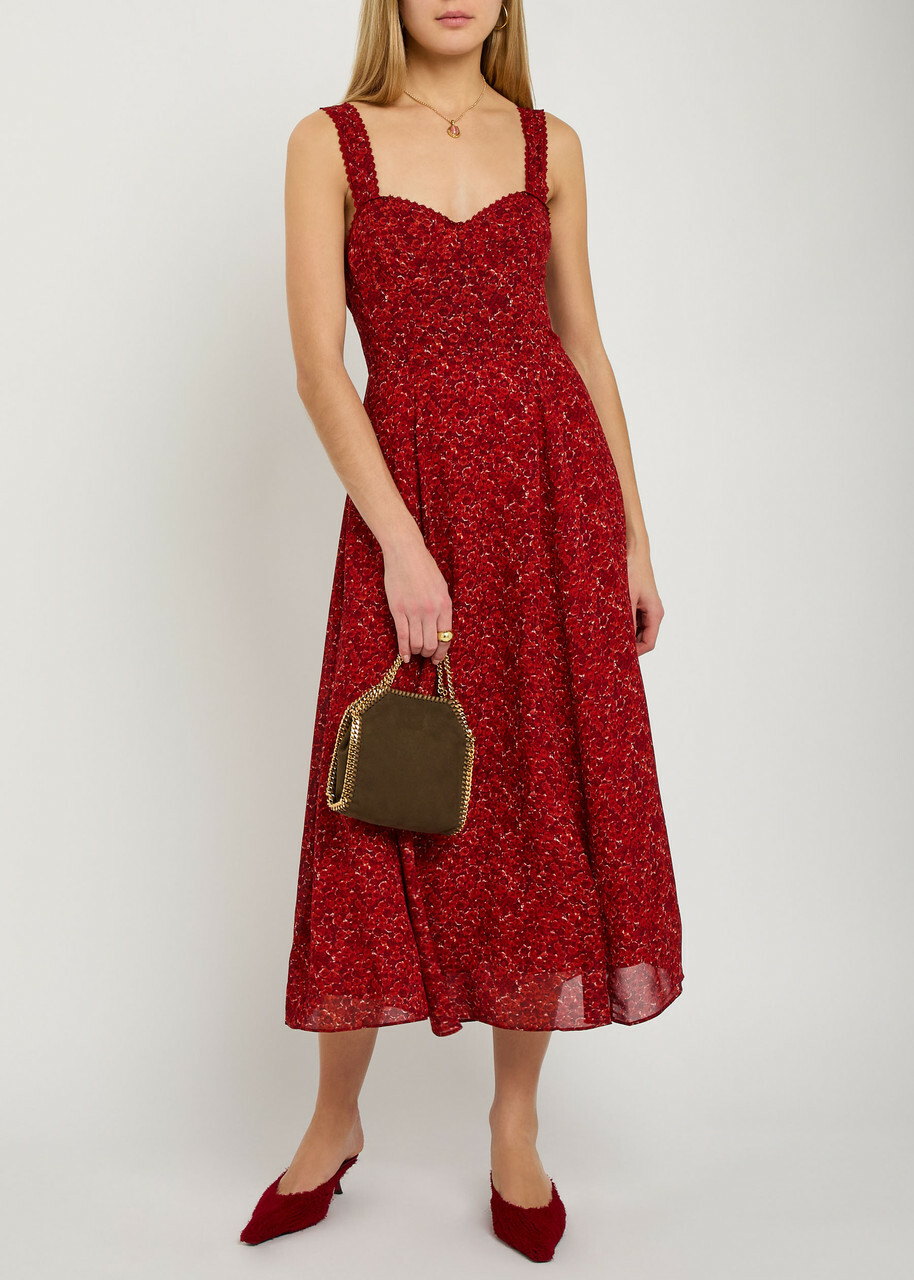 Reformation Lela Floral-print Georgette Midi Dress Red
