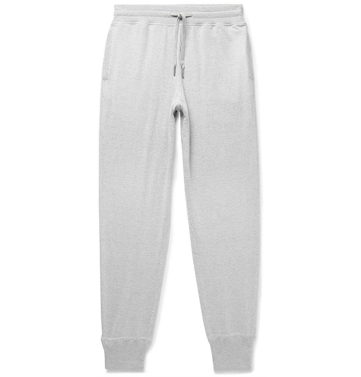 Photo: TOM FORD - Tapered Melangé Cotton, Silk and Cashmere-Blend Sweatpants - Gray