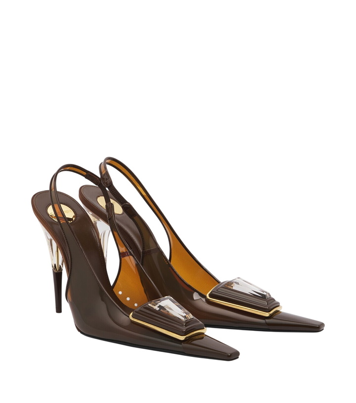 Photo: Saint Laurent Sibyl embellished TPU slingback pumps