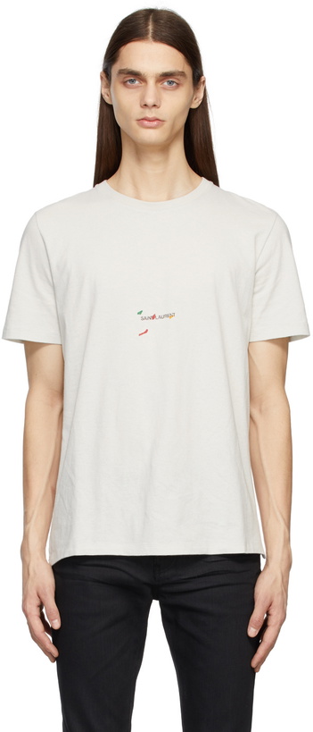 Photo: Saint Laurent Off-White Round Collar Rive Gauche T-Shirt