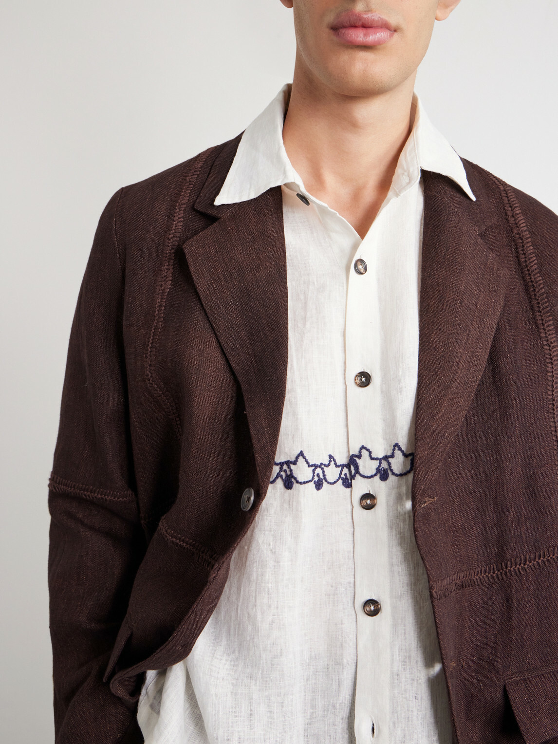 Kartik Research - Embroidered Linen Shirt - Neutrals