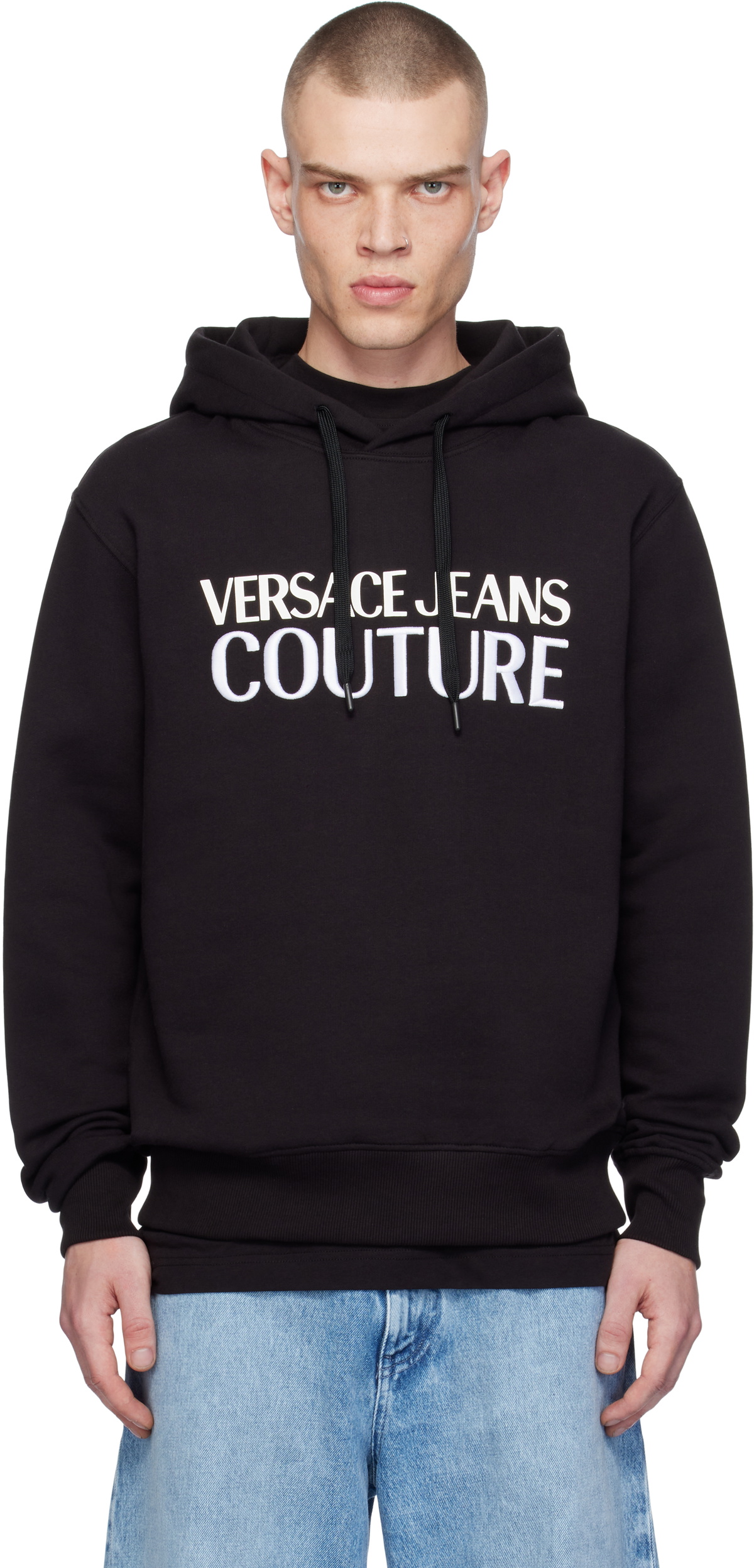 Versace Jeans Couture Black Screen-Printed Hoodie