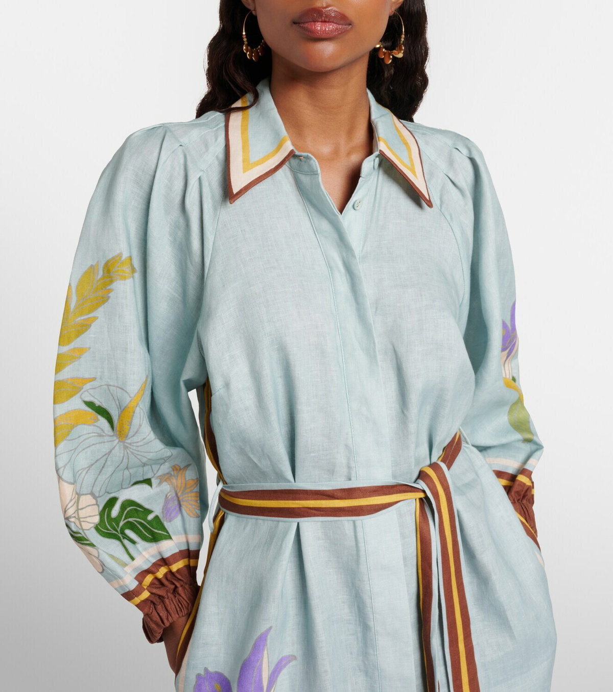 Alémais Belted floral linen shirt dress