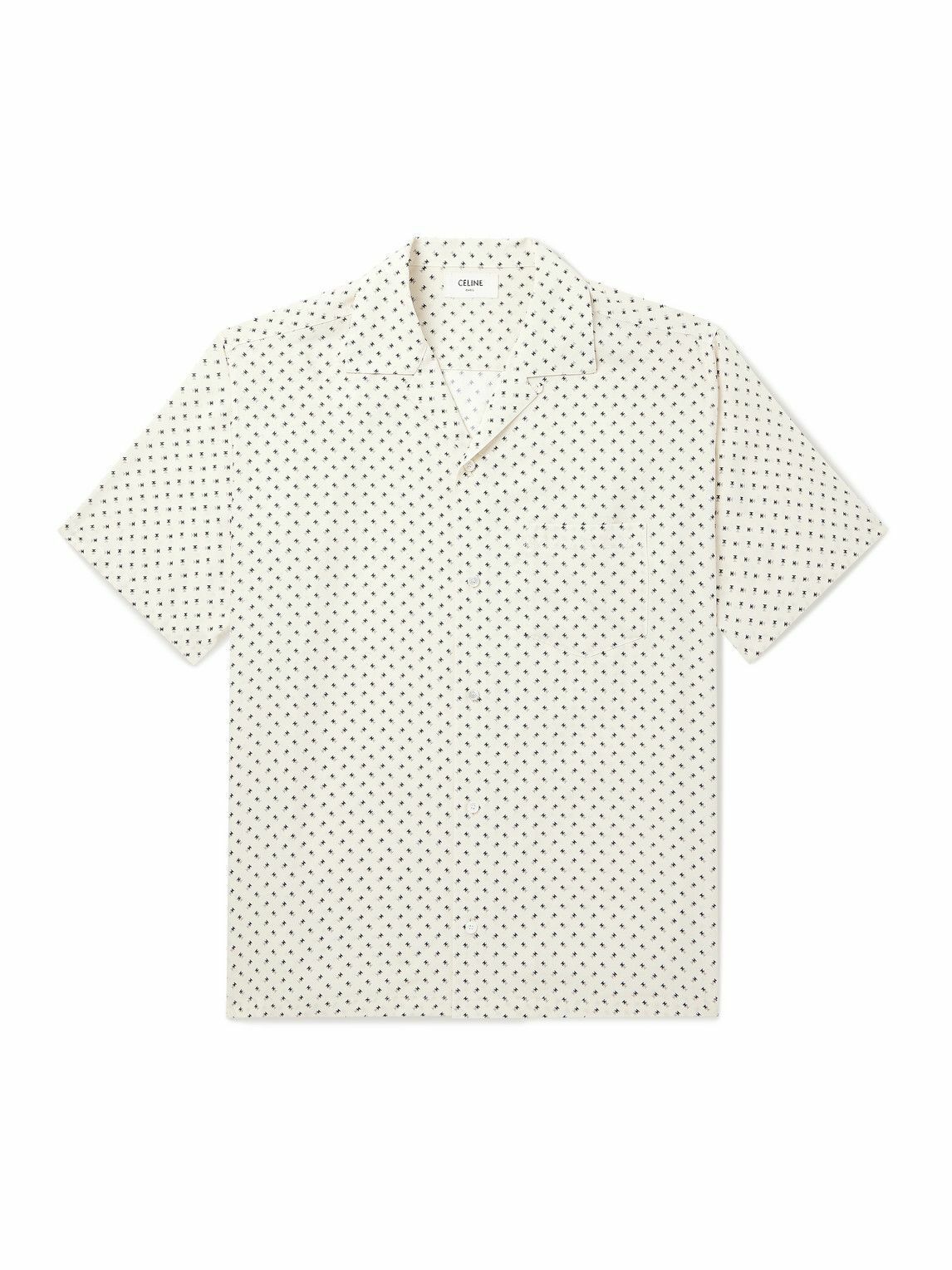 CELINE - Camp-Collar Logo-Print Voile Shirt - Neutrals