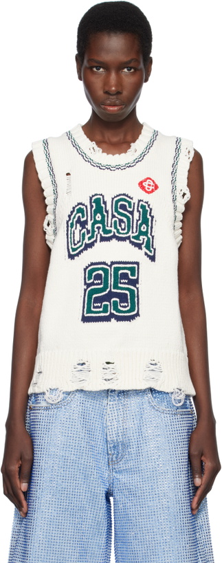 Photo: Casablanca Off-White Intarsia Baseball Tank Top
