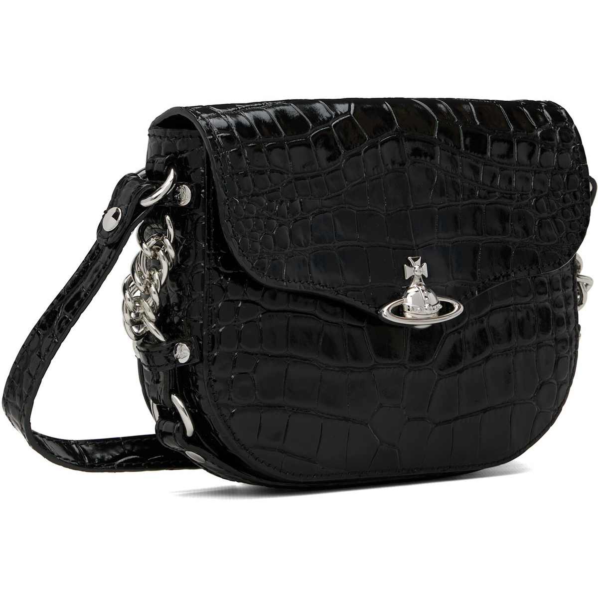 Vivienne Westwood Black Hunter Flap Crossbody Bag