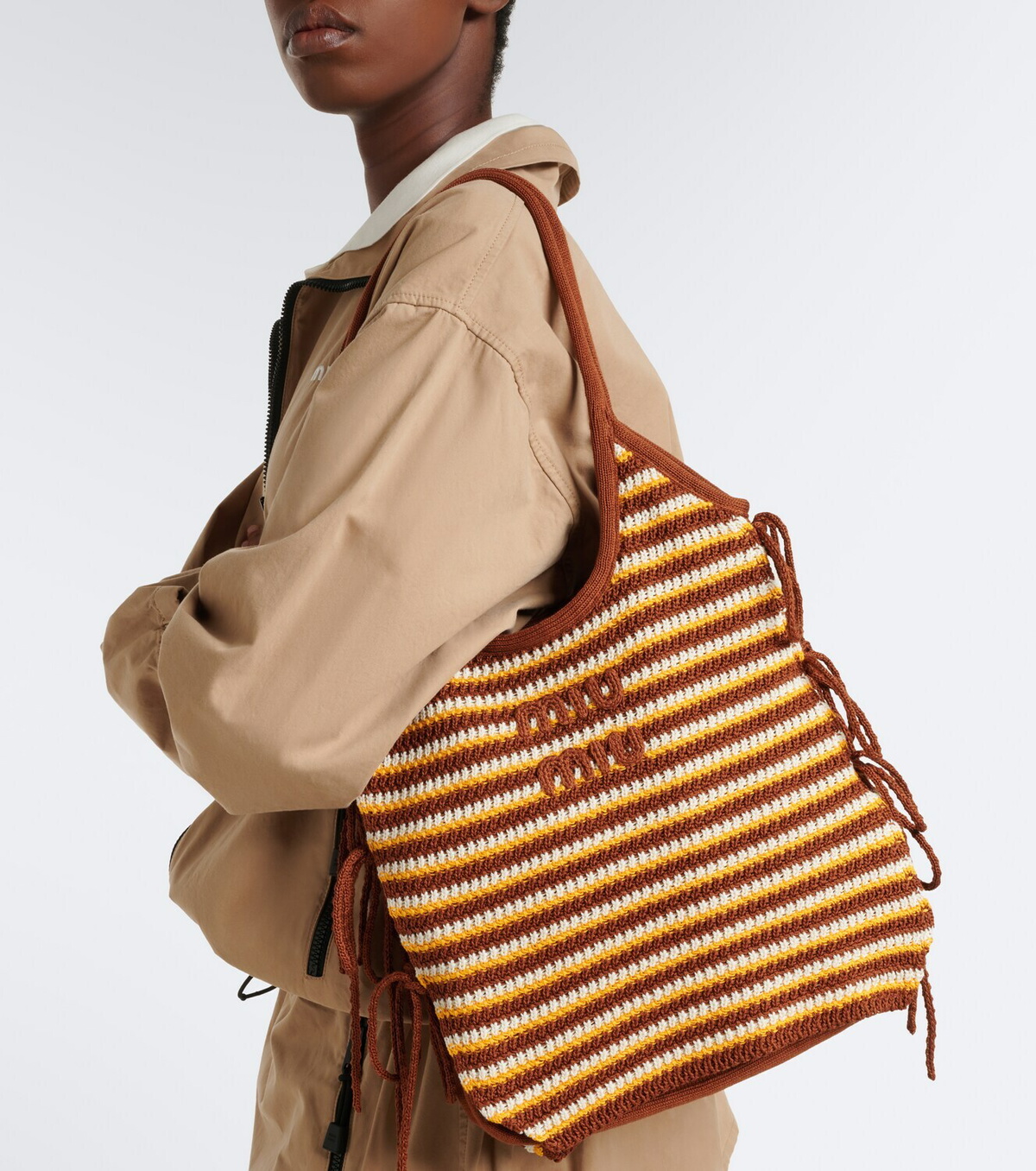 Miu Miu Ivy crochet striped tote bag