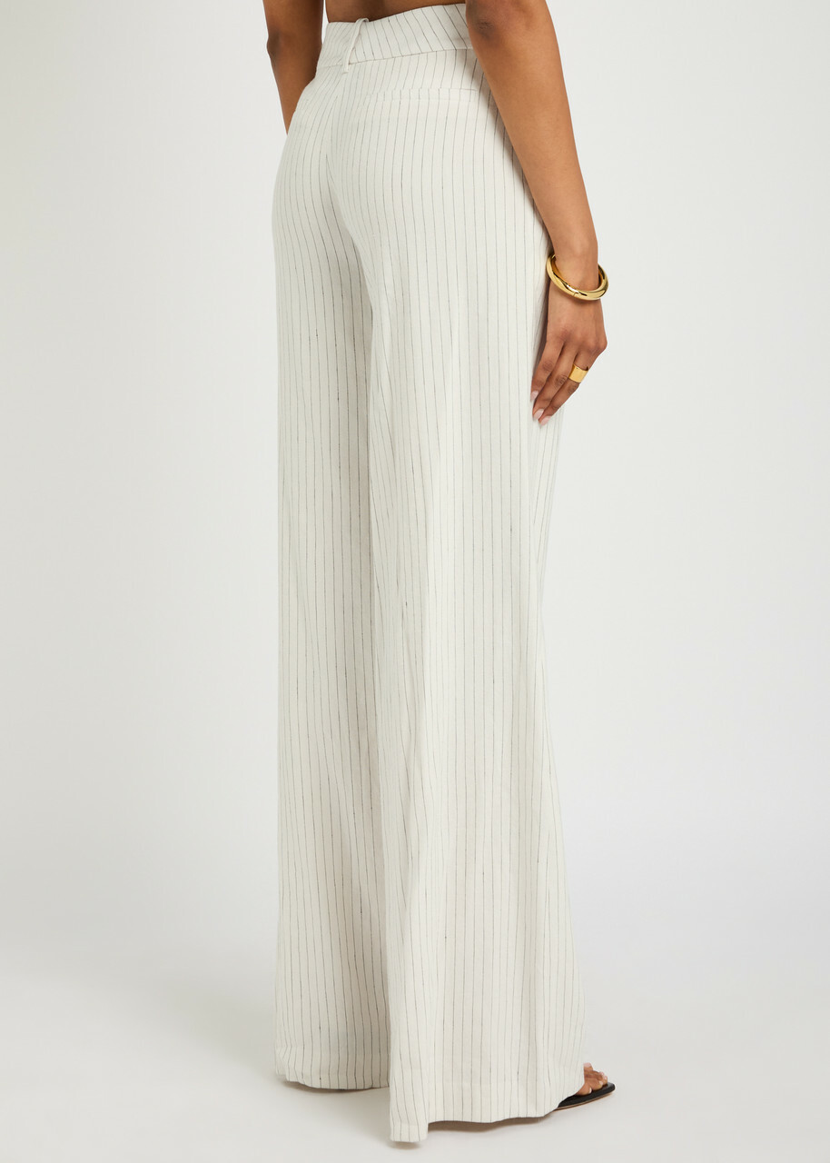 Alice + Olivia Eric Pinstriped Linen-blend Trousers Black And White