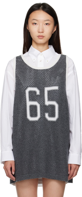 Photo: Thom Browne Gray Athletic Mesh Basketball Jersey Tank Top