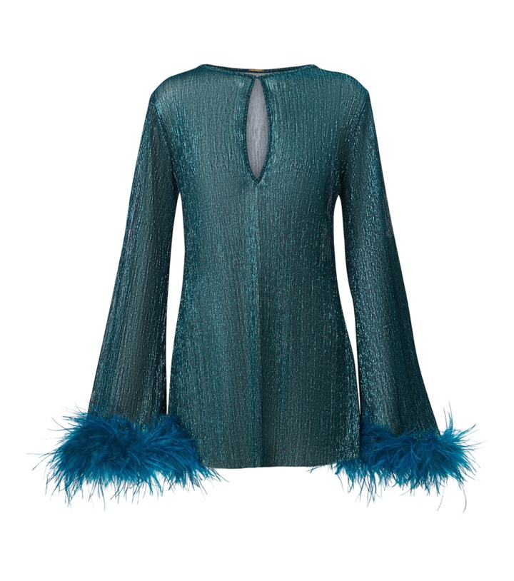Photo: Cala de la Cruz Mara feather-trimmed lamé top