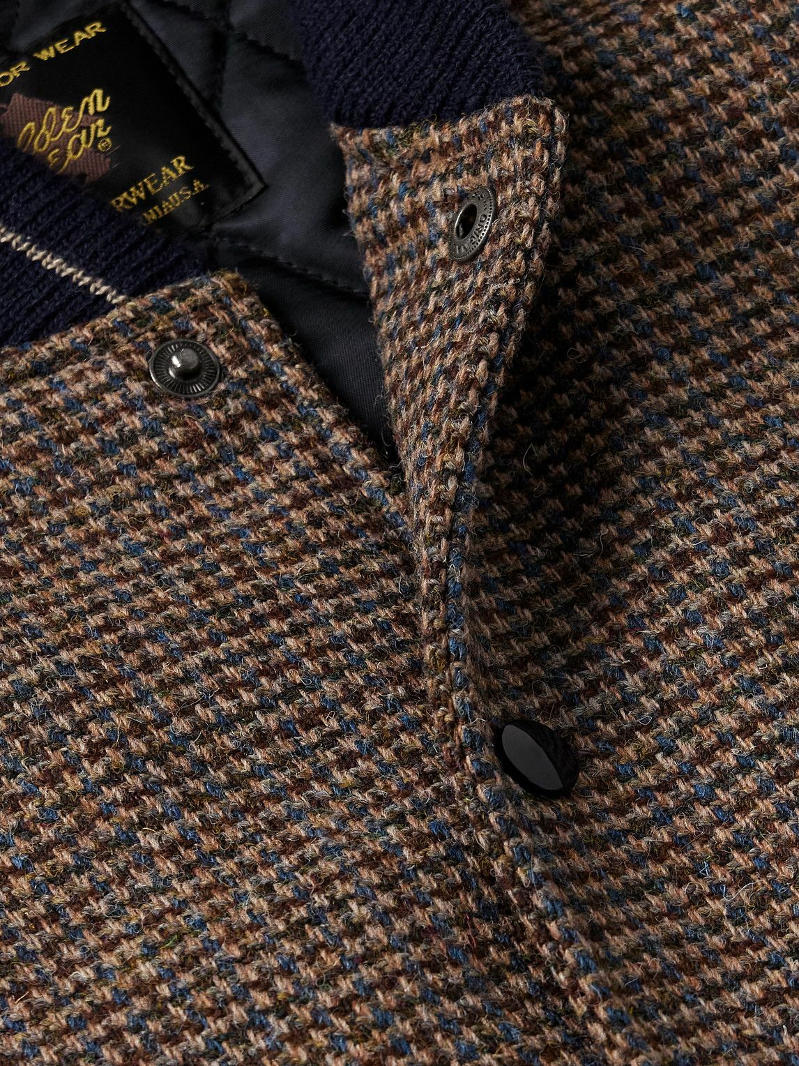 Golden Bear - Puppytooth Tweed-Panelled Wool Varsity Jacket - Brown