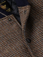 Golden Bear - Puppytooth Tweed-Panelled Wool Varsity Jacket - Brown