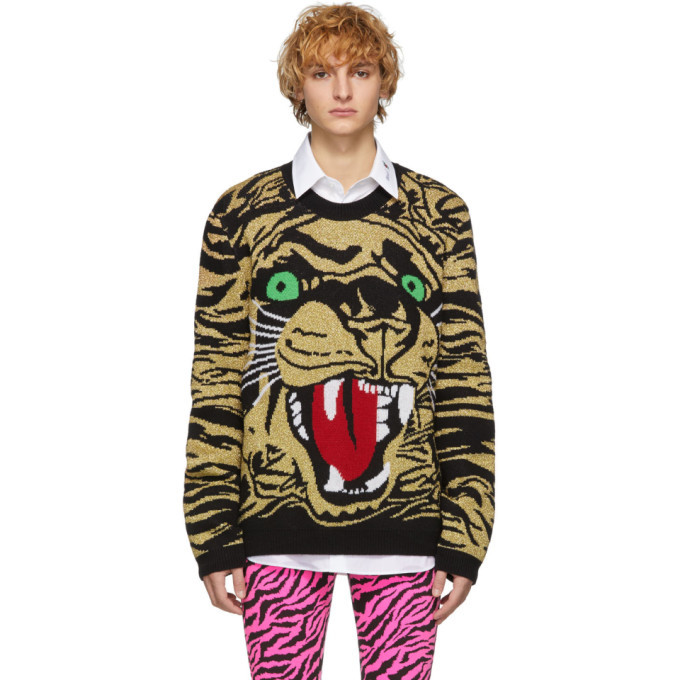 Photo: Gucci Black and Gold Jacquard Tiger Sweater