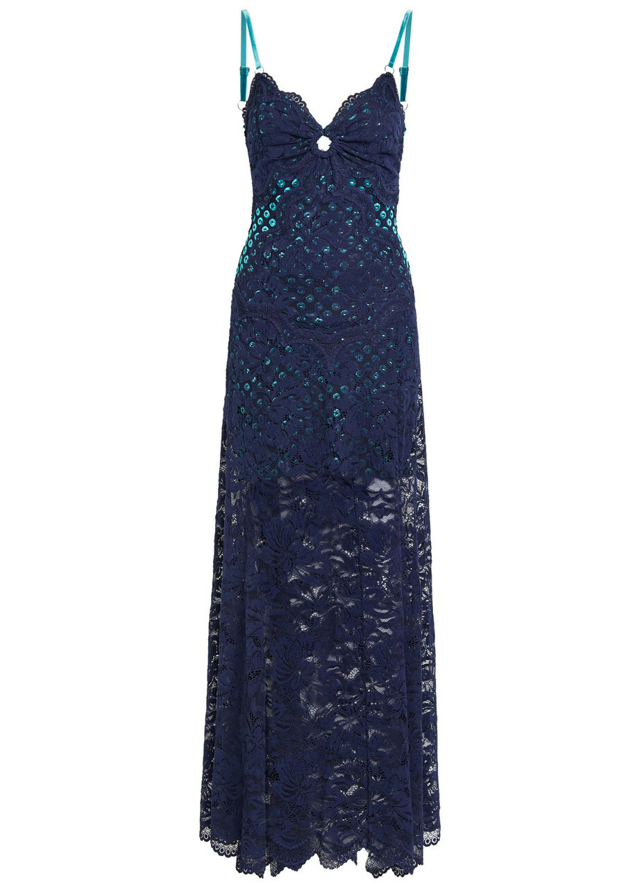 Rabanne Eyelet-devoré Lace Maxi Dress Navy