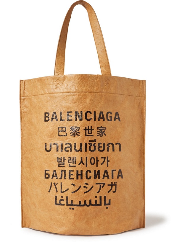 Photo: BALENCIAGA - Logo-Print Coated-Paper Tote Bag - Brown