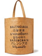 BALENCIAGA - Logo-Print Coated-Paper Tote Bag - Brown