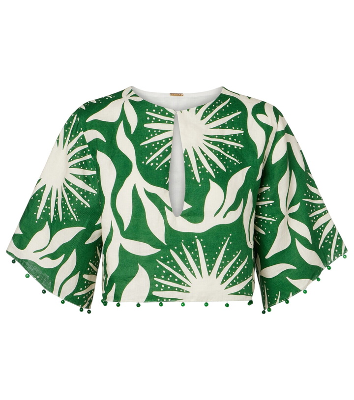 Photo: Cala de la Cruz Iris beaded printed linen crop top