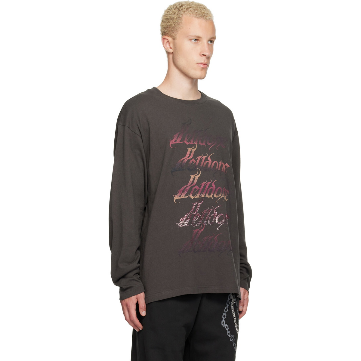 We11done Gray Gradient Logo Long-Sleeved T-shirt