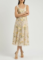 Needle & Thread Florine Floral-embroidered Tulle Midi Dress Cream