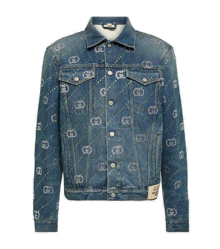 Photo: Gucci Interlocking G crystal-embellished denim jacket