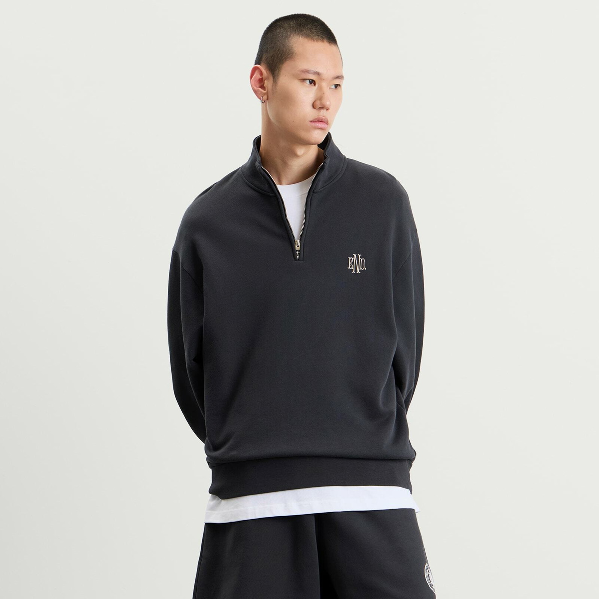 END. Slice Half Zip Sweat in Cinder Black