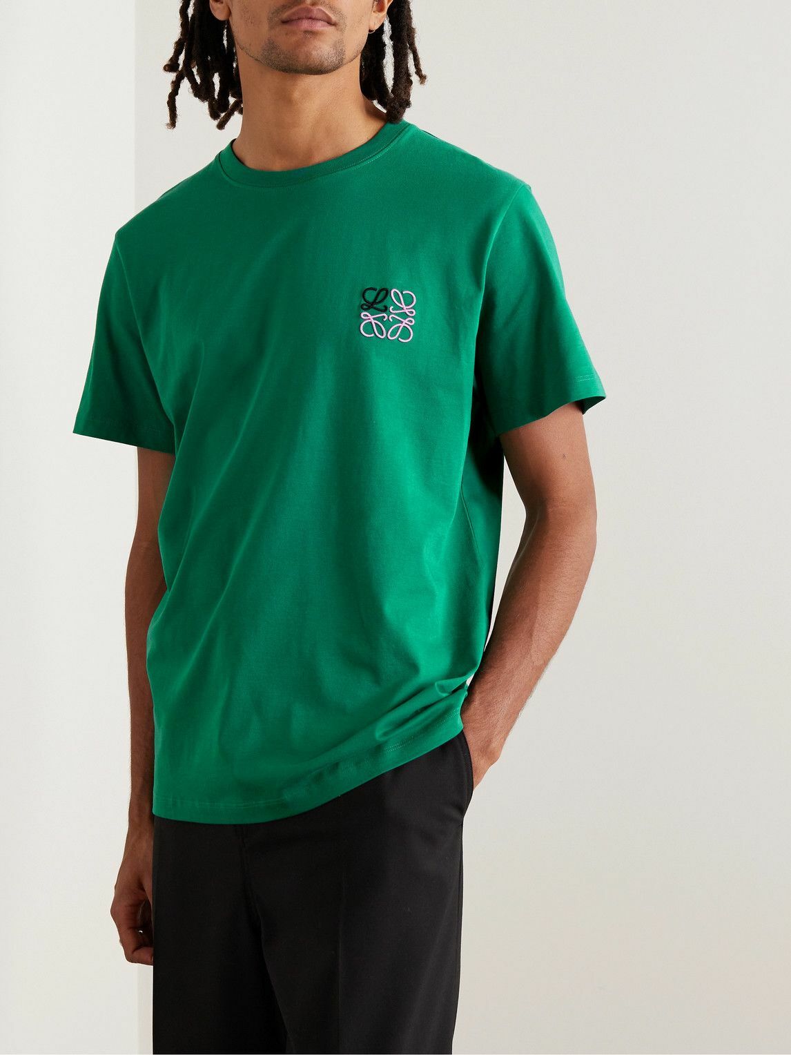 LOEWE - Logo-Embroidered Cotton-Jersey T-Shirt - Green Loewe