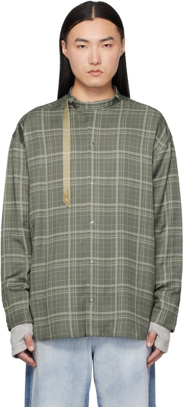 Photo: Diesel Gray Check-Satin Biker Details Shirt
