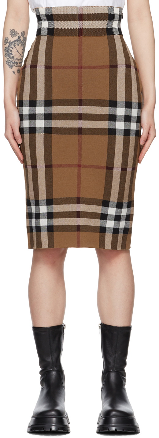 Burberry Brown Cotton Midi Skirt Burberry
