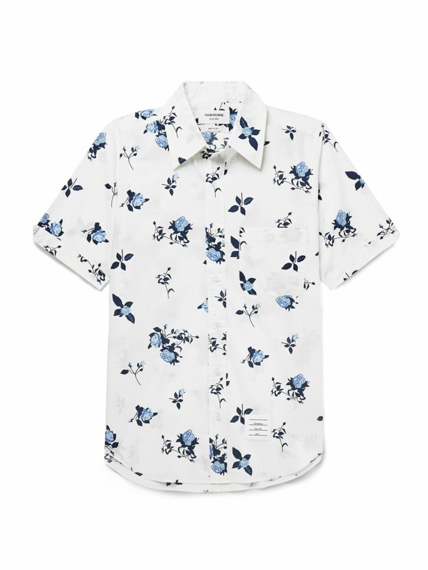 Photo: Thom Browne - Button-Down Collar Floral-Print Cotton-Poplin Shirt - White