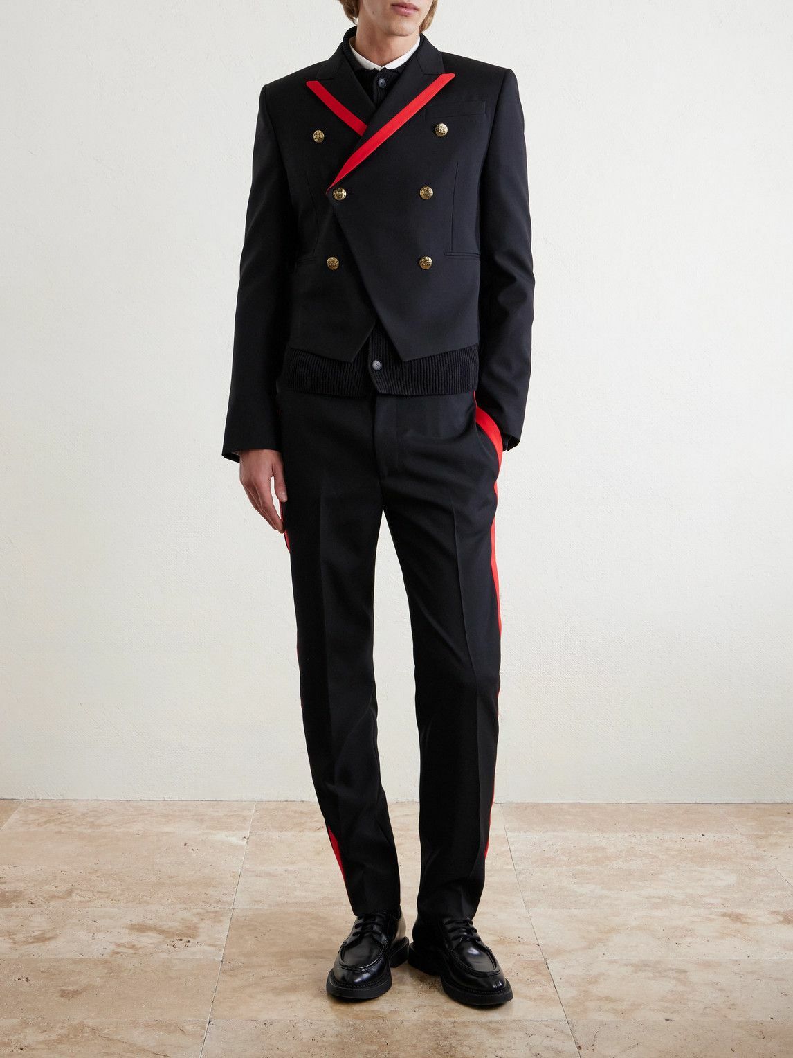 McQueen - Slim-Fit Double-Breasted Grosgrain-Trimmed Wool-Twill Blazer - Black