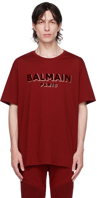 Photo: Balmain Red Flocked T-Shirt