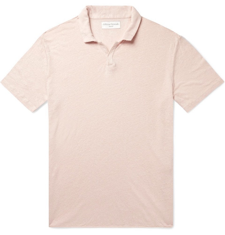 Photo: Officine Generale - Simon Garment-Dyed Slub Linen Polo Shirt - Pink