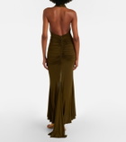 Blumarine Floral-appliqué ruched maxi dress