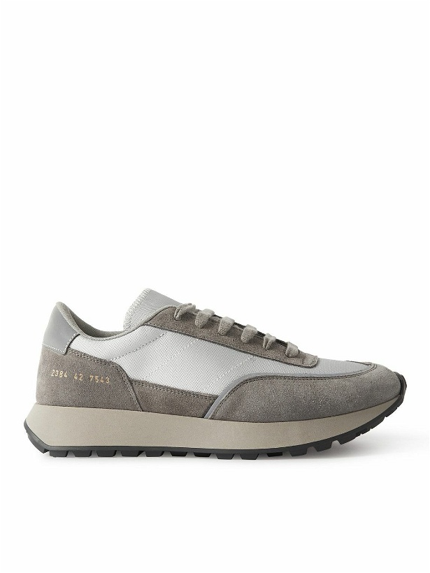 Photo: Common Projects - Track Technical Leather-Trimmed Suede and Shell Sneakers - Gray